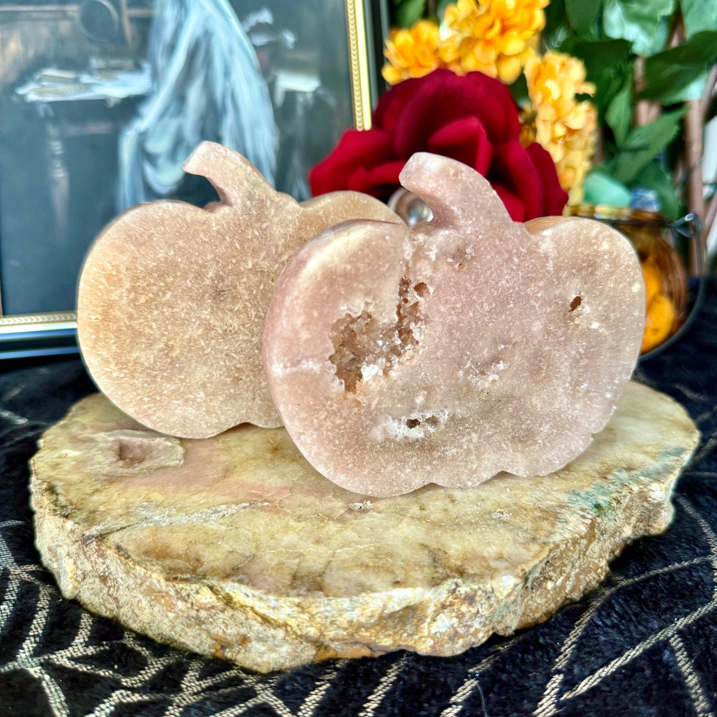 Druzy Pink Amethyst Carved Pumpkin, Heart Chakra, New Beginnings Stone