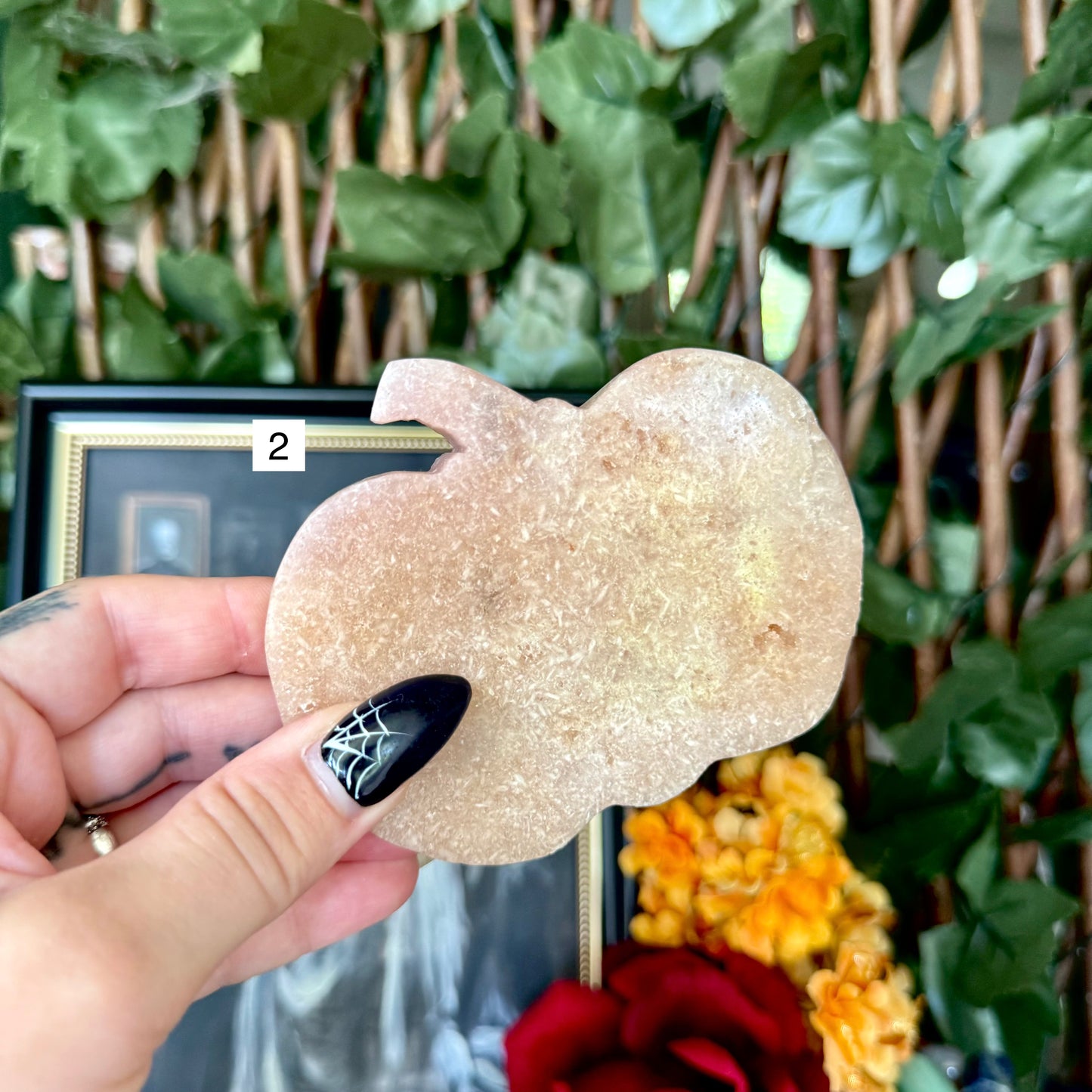 Druzy Pink Amethyst Carved Pumpkin, Heart Chakra, New Beginnings Stone