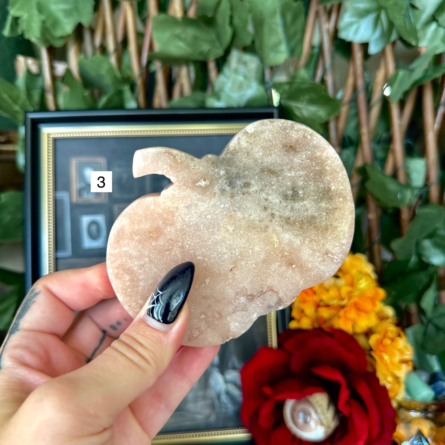 Druzy Pink Amethyst Carved Pumpkin, Heart Chakra, New Beginnings Stone