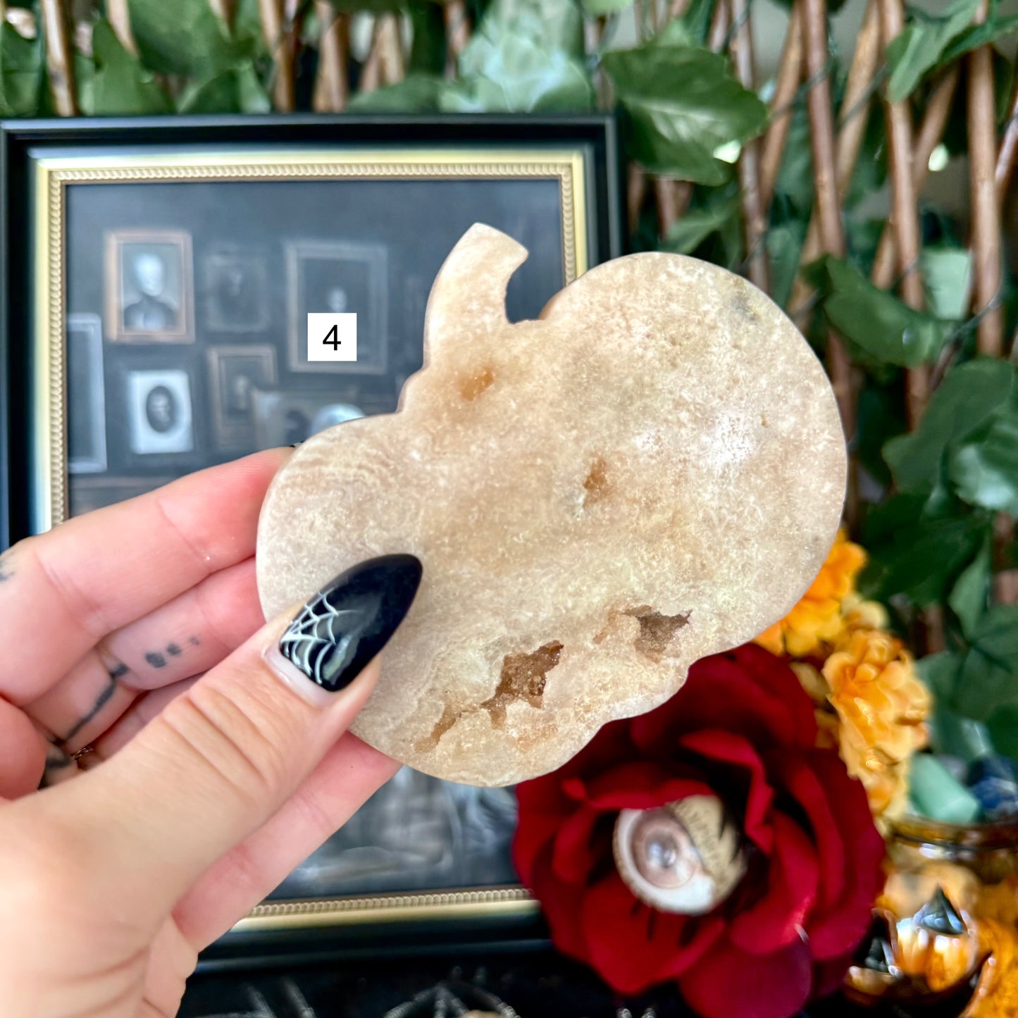 Druzy Pink Amethyst Carved Pumpkin, Heart Chakra, New Beginnings Stone