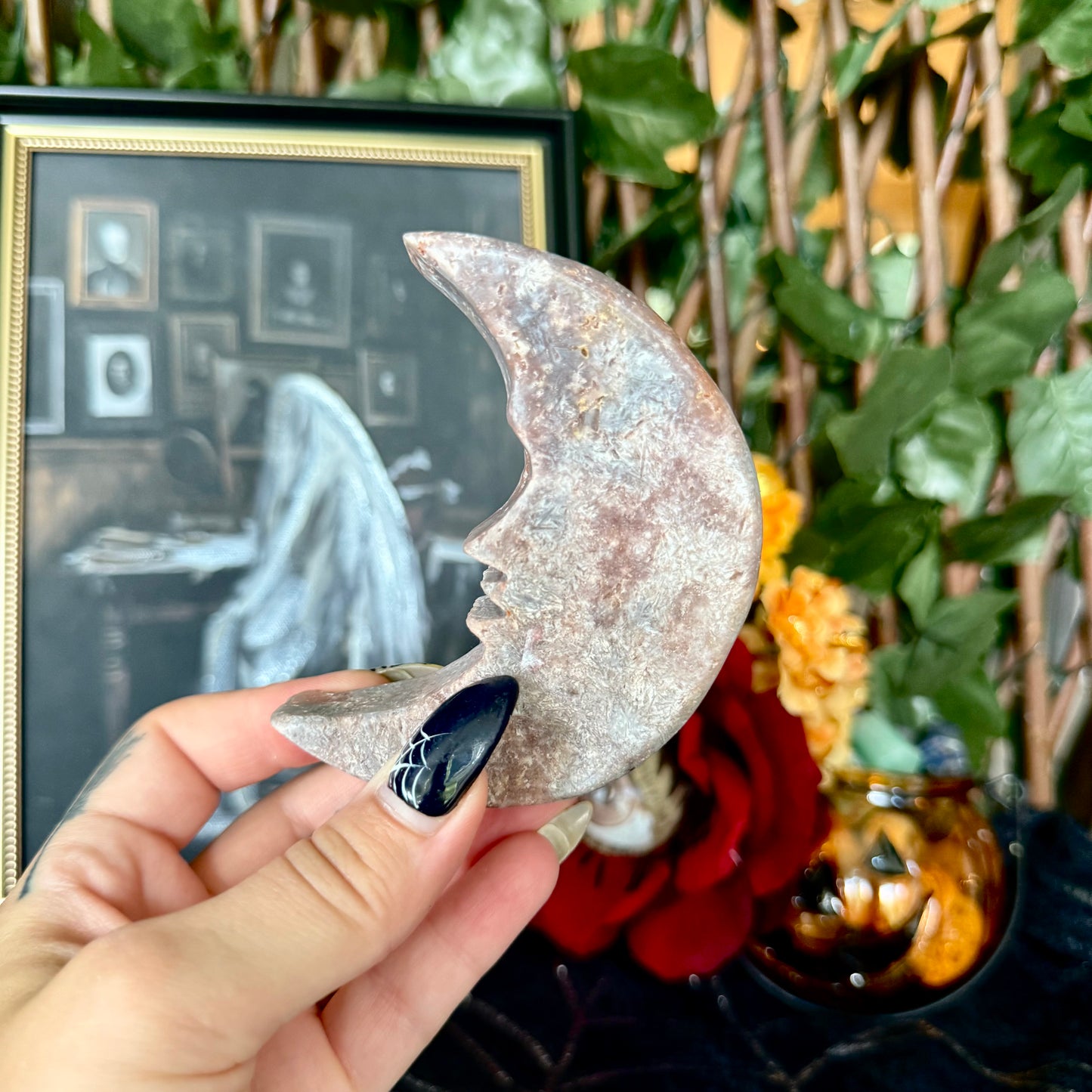 Druzy Pink Amethyst Crescent Moon, Heart Chakra, New Beginnings Stone