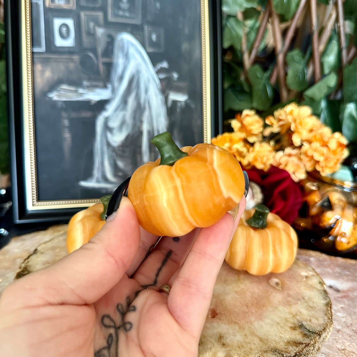Orange Calcite & Serpentine Pumpkin, Joy & Happiness, Emotional Balance