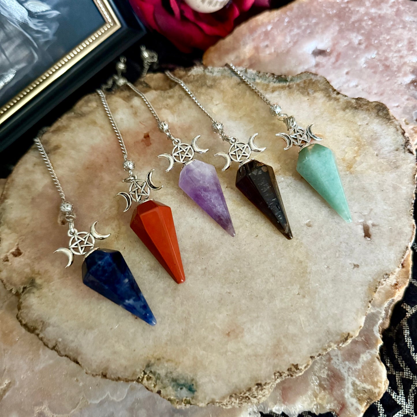 Triple Moon Pendulum, Assorted Crystals, Choose Your Own!