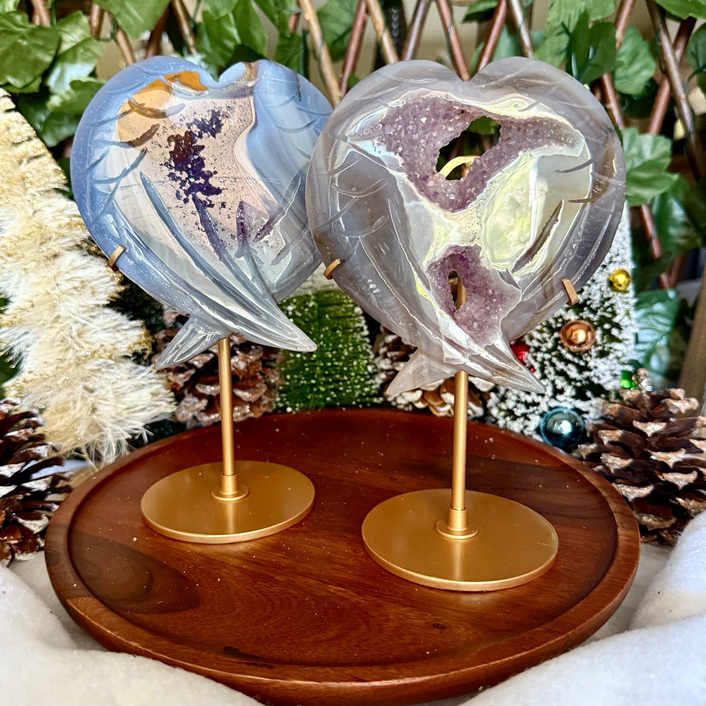 Druzy Amethyst & Blue Lace Agate Angel Wings, Nurturing Stone, Stress Relief