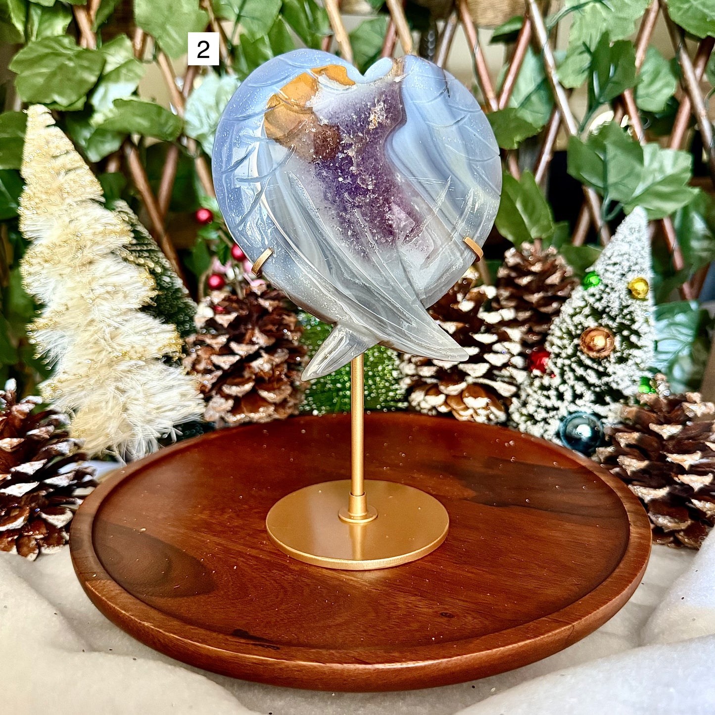 Druzy Amethyst & Blue Lace Agate Angel Wings, Nurturing Stone, Stress Relief