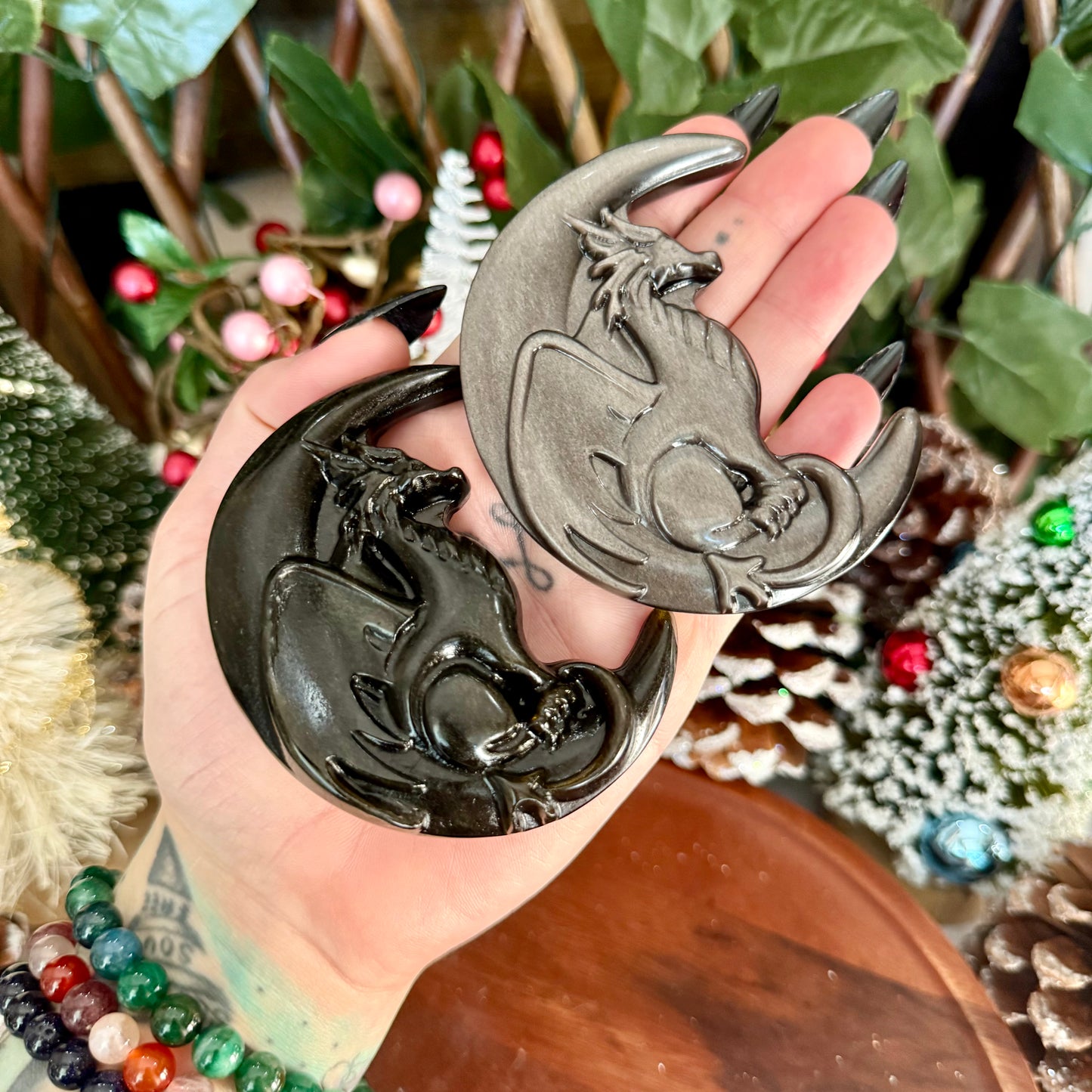 Black Sheen Obsidian Flying Dragons, Highly Protective, Negativity Stone