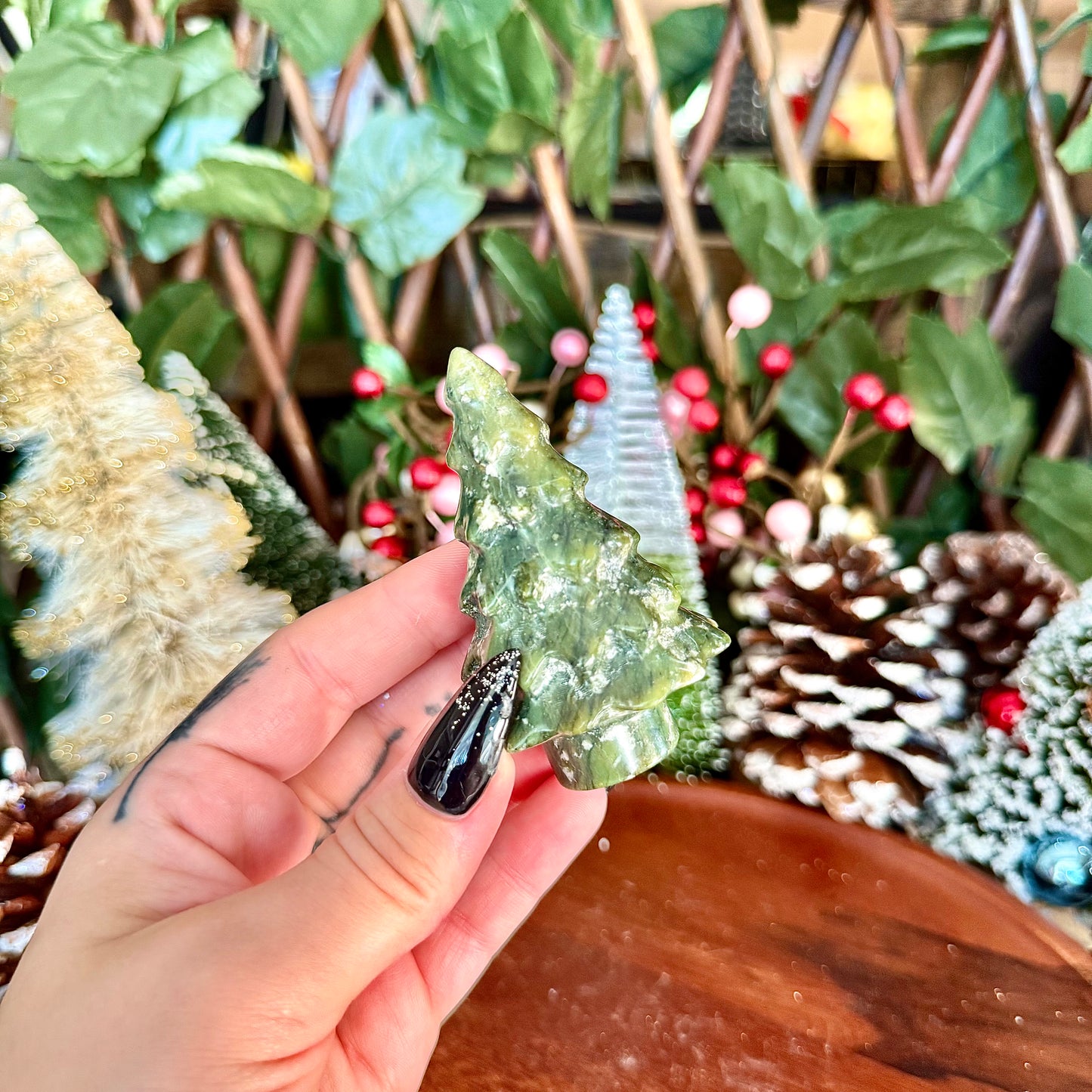 Serpentine Carved Christmas Trees, Healing & Aura Cleansing Stone