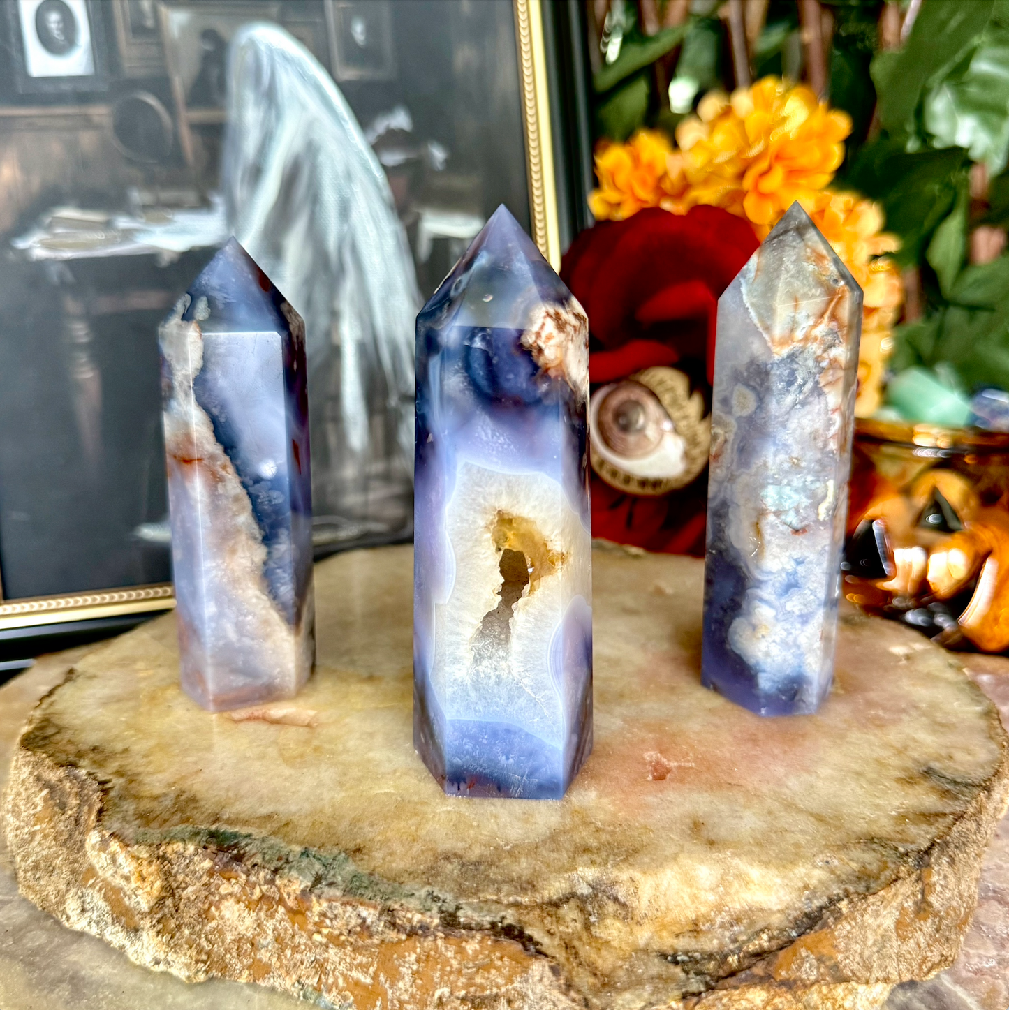 Blue Flower Agate Tower, New Beginnings & Transformation Stone