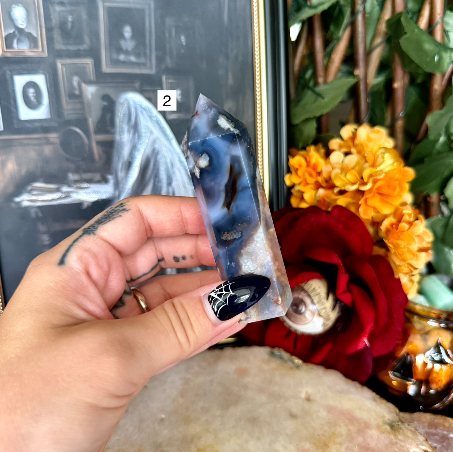 Blue Flower Agate Tower, New Beginnings & Transformation Stone