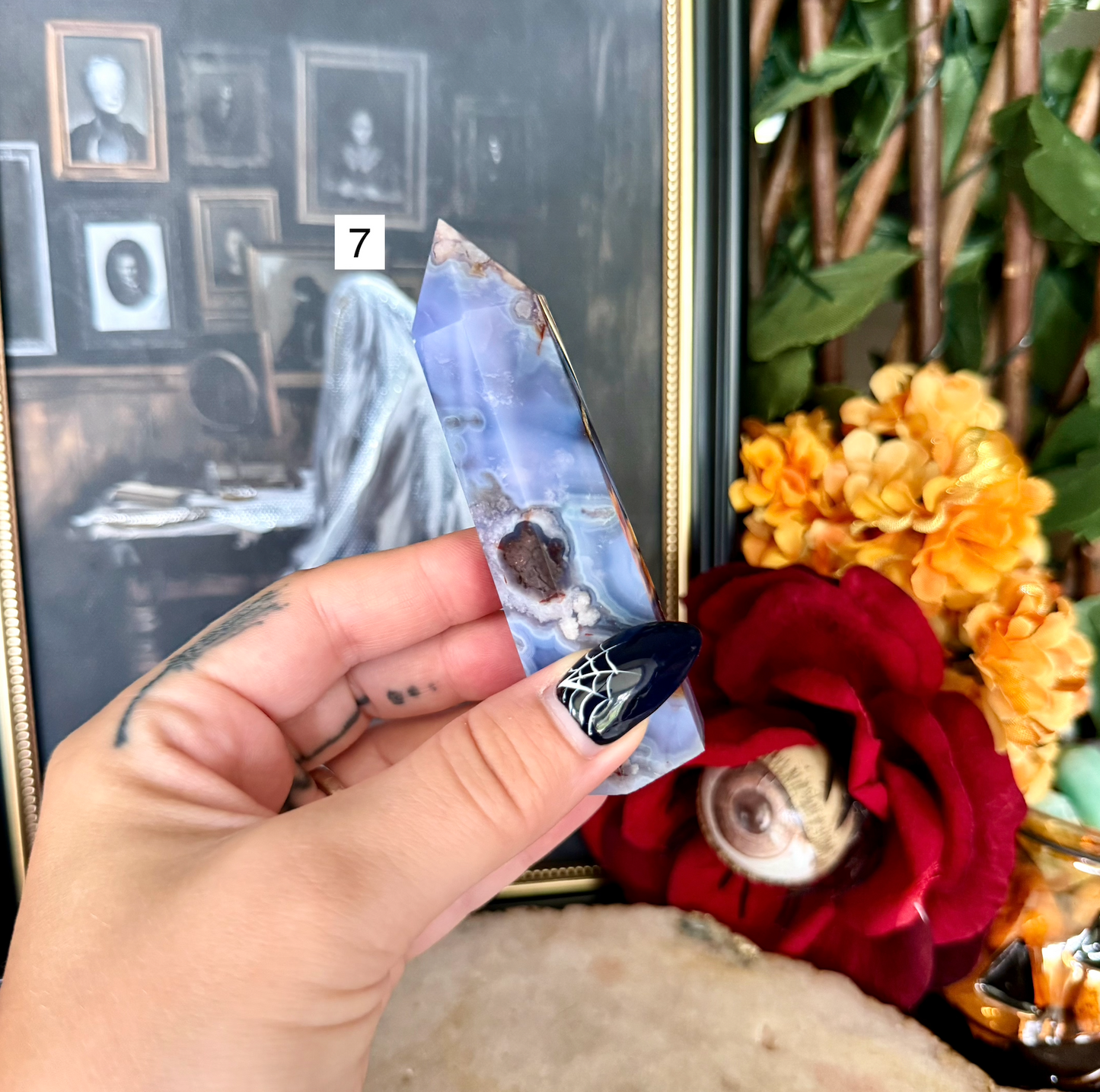 Blue Flower Agate Tower, New Beginnings & Transformation Stone