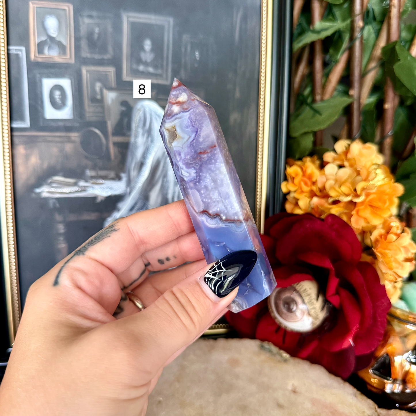 Blue Flower Agate Tower, New Beginnings & Transformation Stone
