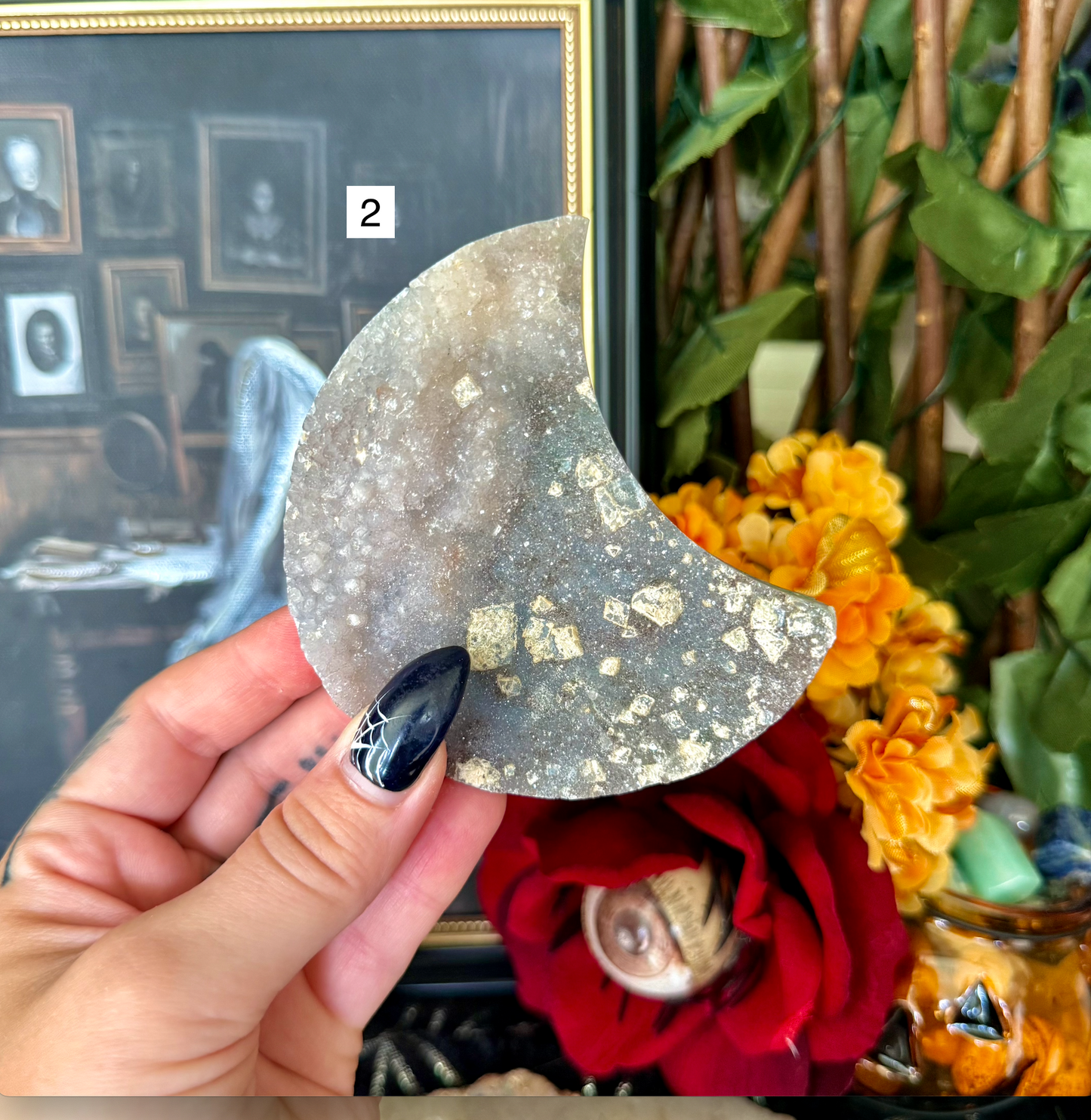 Druzy Zeolite Crescent Moon, Cleansing & Detoxifying Stone