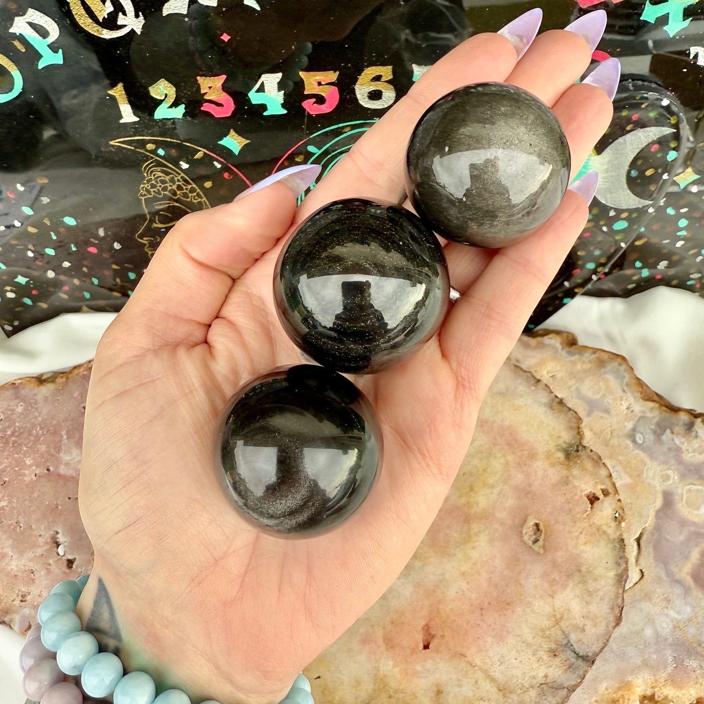 Silver Sheen Obsidian Sphere, Powerful Protection, Purifying Stone