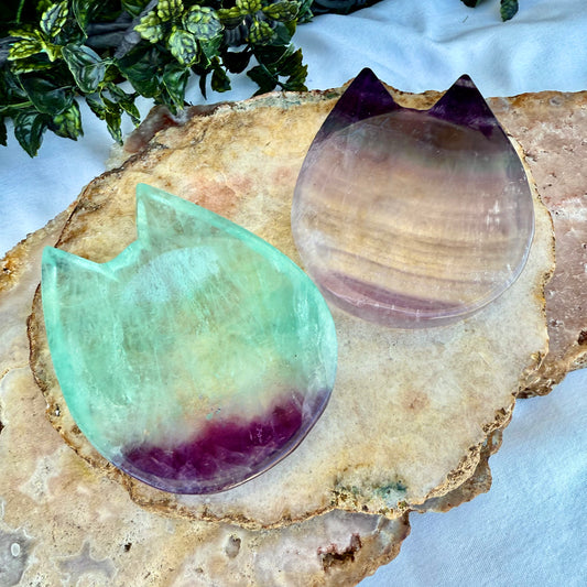Fluorite Cat Carved Bowl, Detoxing & Negativity Stone