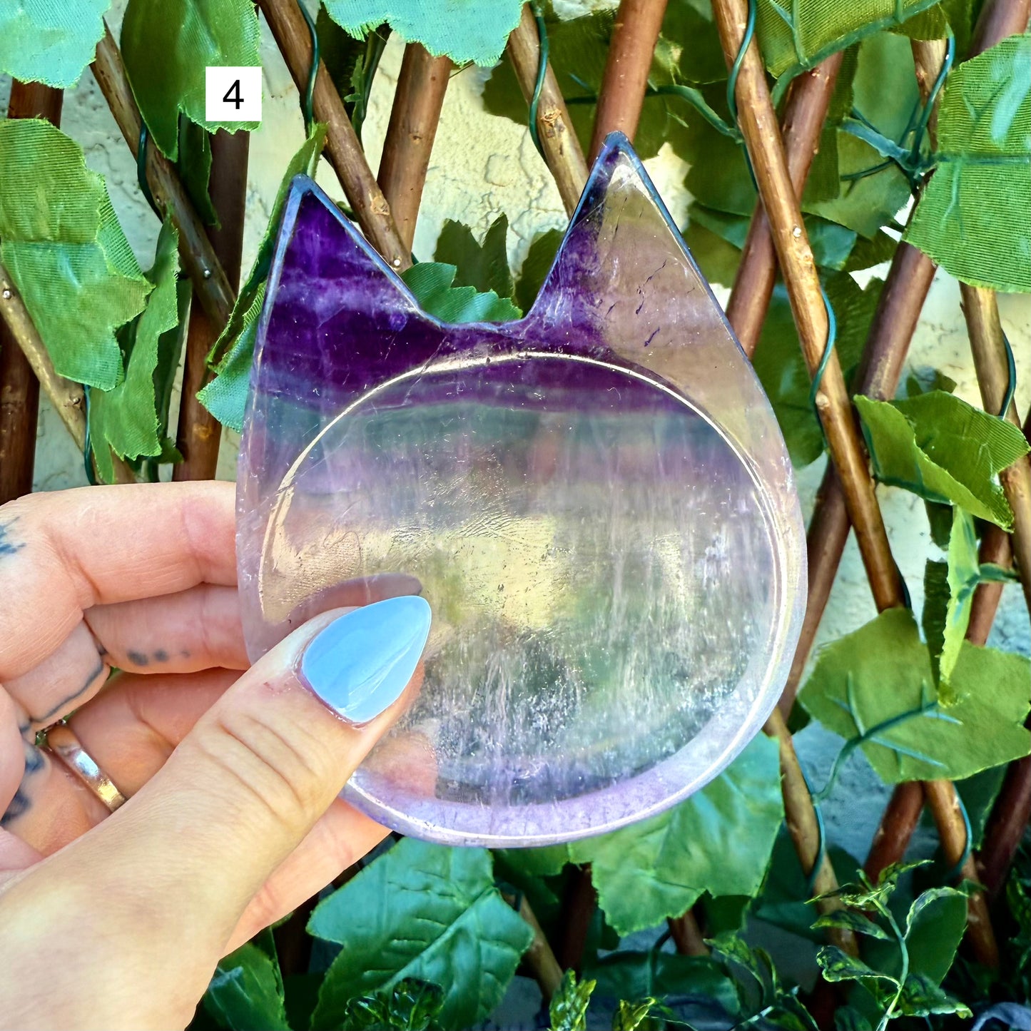 Fluorite Cat Carved Bowl, Detoxing & Negativity Stone