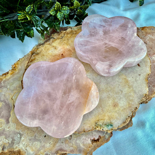 Rose Quartz Carved Flower Bowl, Self-Love & Healing Crystal