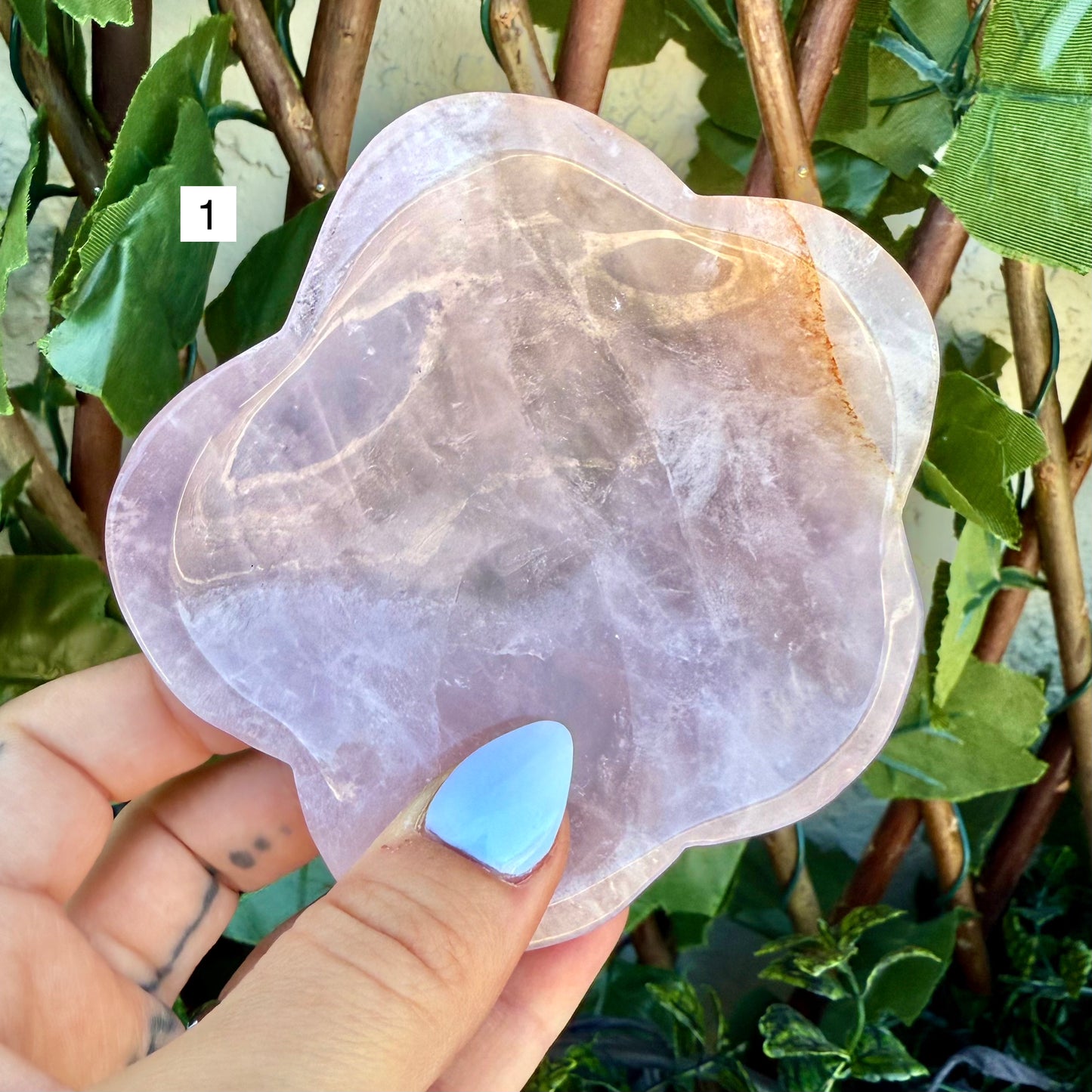Rose Quartz Carved Flower Bowl, Self-Love & Healing Crystal