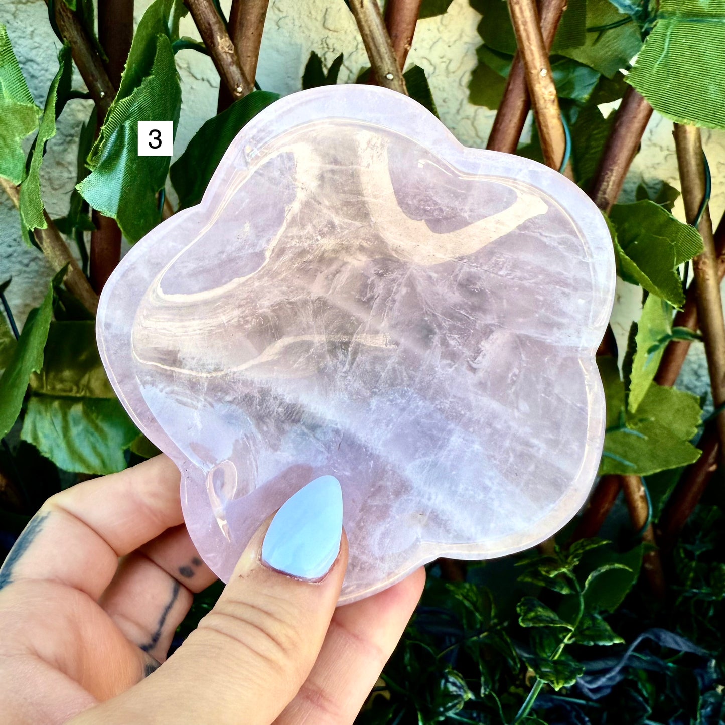 Rose Quartz Carved Flower Bowl, Self-Love & Healing Crystal