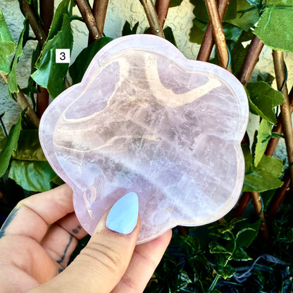 Rose Quartz Carved Flower Bowl, Self-Love & Healing Crystal