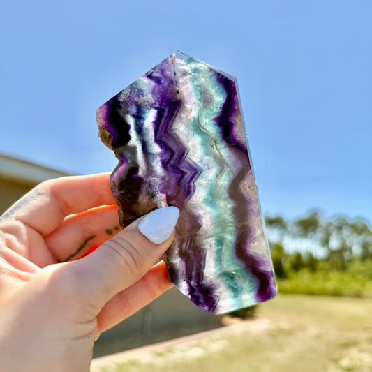 Large Rainbow Fluorite Half Raw Tower, Detoxing & Negativity Stone
