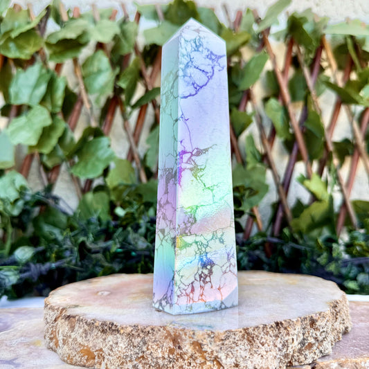 XL Rainbow Aura Howlite Tower, High Vibrating, Stress Relief