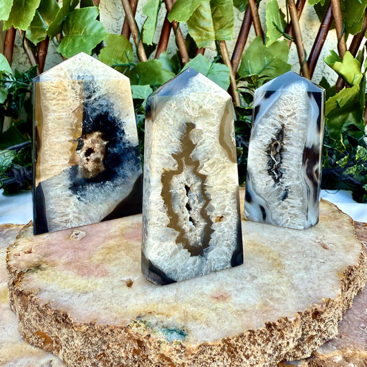 Druzy Black Onyx & Quartz Tower,  Protection & Master Healer Crystal