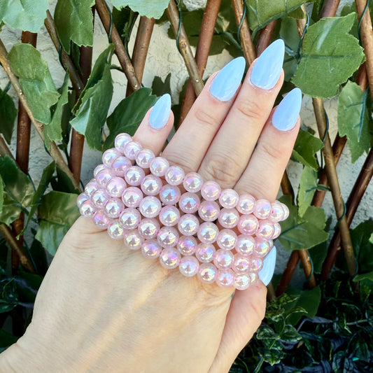 Angel Aura Rose Quartz 8mm Bracelet, Heart Chakra, High Vibrating