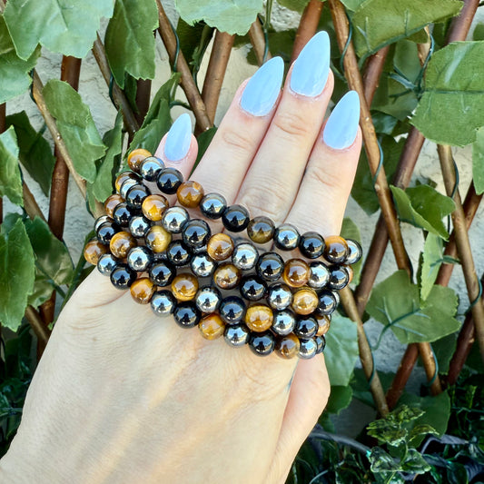 Protection 8mm Bracelet, Black Obsidian, Tigers Eye & Hematite