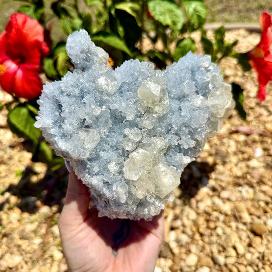 Raw Chalcedony Growing With Calcite Specimen, Tranquility & Aura Cleansing