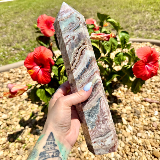 XXL Druzy Pink Mexican Crazy Lace Tower, Laughter & Happiness Stone