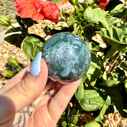 Moss Agate Sphere, New Beginnings & Creativity Stone