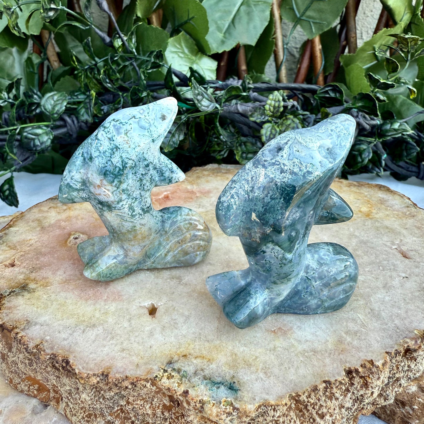 Assorted Carved Dolphins, Fluorite, Amethyst, Strawberry Quarzt