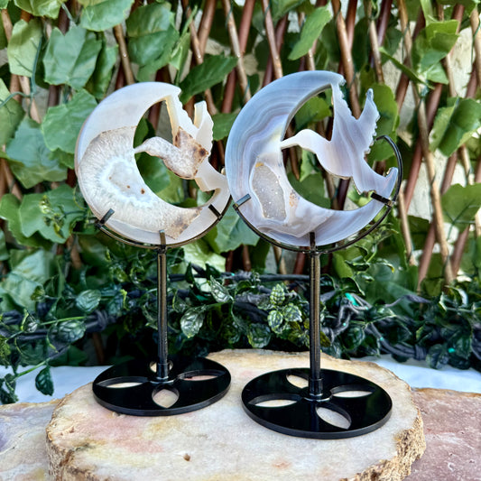 Druzy Blue Agate Carved Hummingbird With Stand, Grounding, Calming & Soothing