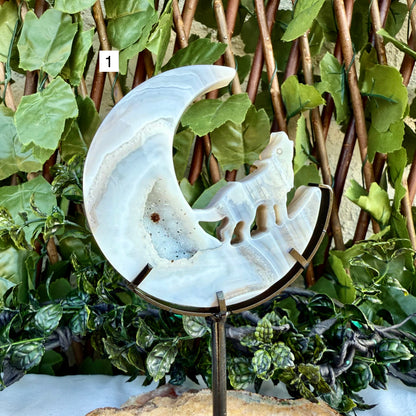 Druzy Blue Agate Carved Wolf With Stand, Grounding, Calming & Soothing
