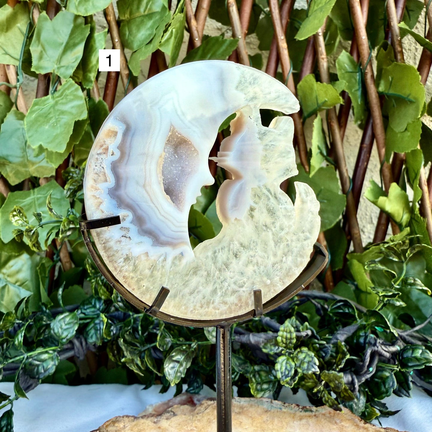Druzy Blue Agate Carved Cat With Stand, Grounding, Calming & Soothing