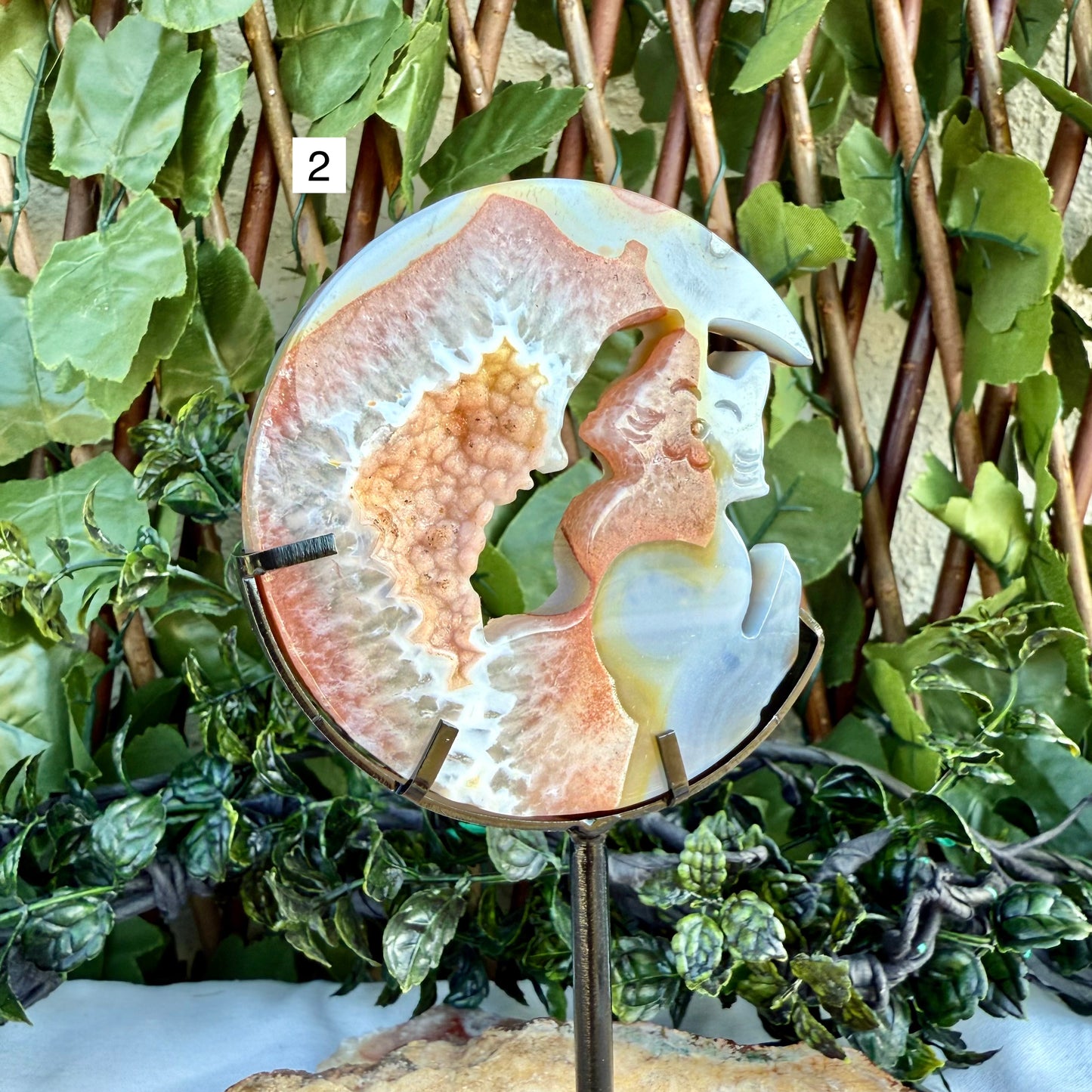 Druzy Blue Agate Carved Cat With Stand, Grounding, Calming & Soothing