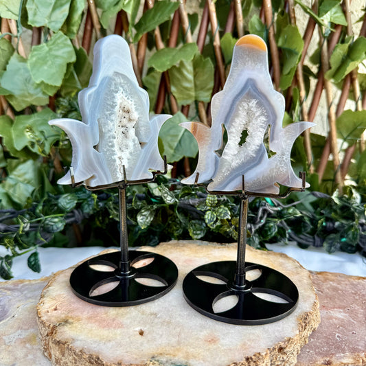 Druzy Blue Agate Carved Goddess With Stand, Grounding, Calming & Soothing