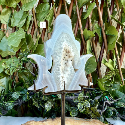 Druzy Blue Agate Carved Goddess With Stand, Grounding, Calming & Soothing