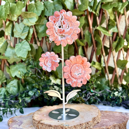 Large 3 Piece Druzy Pink Agate Flowers With Stand, Self-Love, Emotional Healing