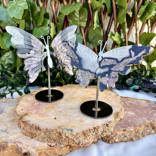 UV Reactive Volcanic Agate Butterfly, Intuition, Grounding Stone