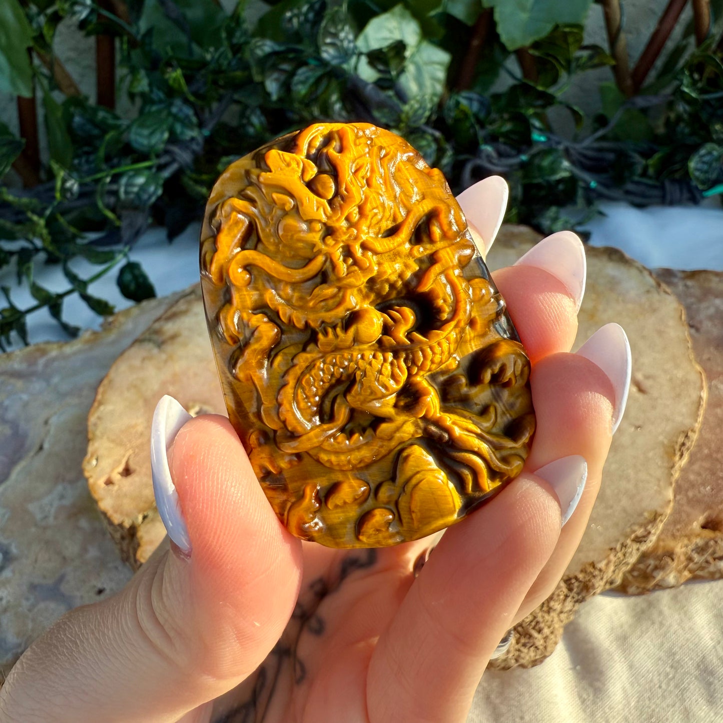 Highest Quality Tigers Eye Dragon Carving, Strength, Protection Stone