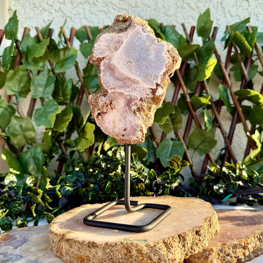 Rare Pink Amethyst Freeform With Stand, Peace, Love & Happiness Stone
