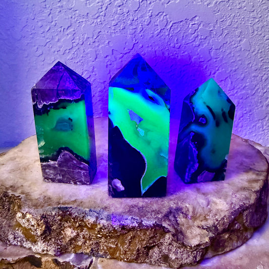 UV Reactive Volcanic Agate Tower, Intuition, Grounding Stone