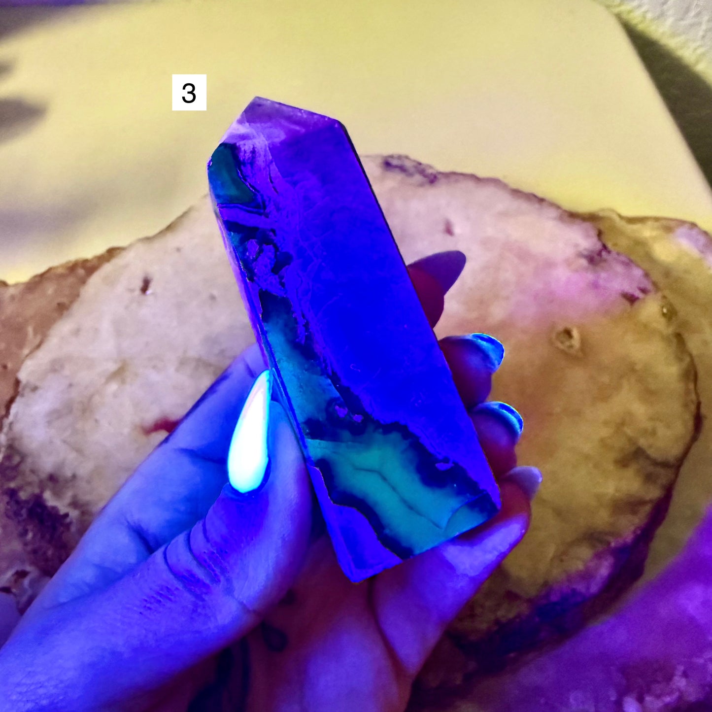 UV Reactive Volcanic Agate Tower, Intuition, Grounding Stone