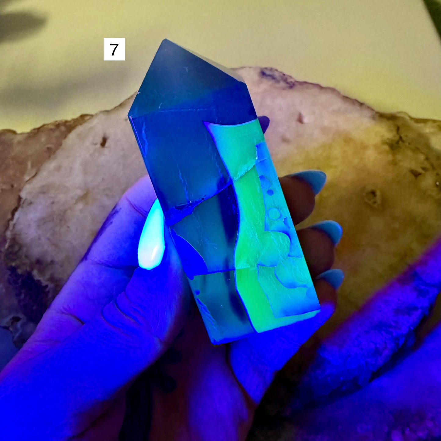 UV Reactive Volcanic Agate Tower, Intuition, Grounding Stone
