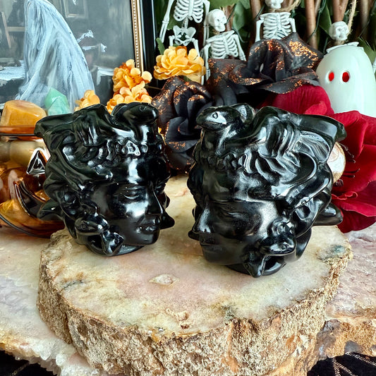Black Obsidian Carved Medusa, Intense Protection, Negativity Crystal