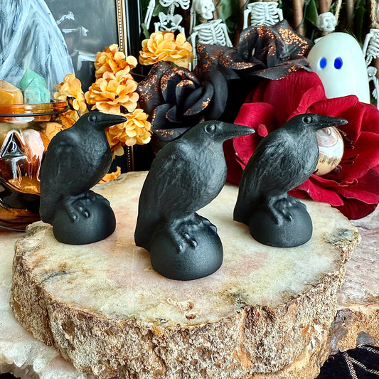 Small Black Obsidian Carved Raven, Powerful Protection, Negativity Crystal