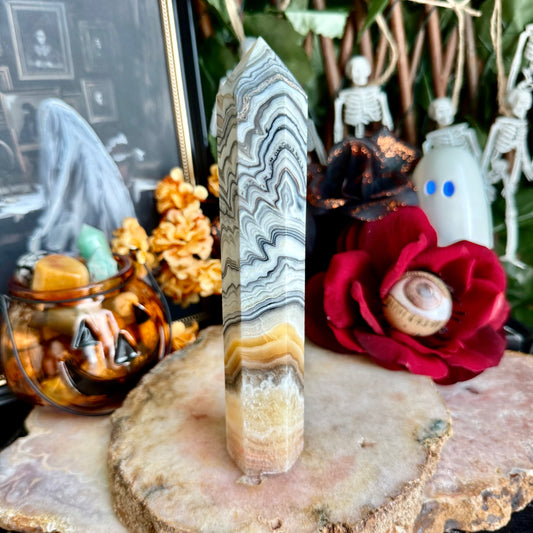 Large Zebra Calcite Tower, 'Phantom Calcite', Orange Calcite