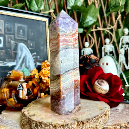 Large Amethyst Lace Agate Tower, Stress Relieving, Happiness Crystal