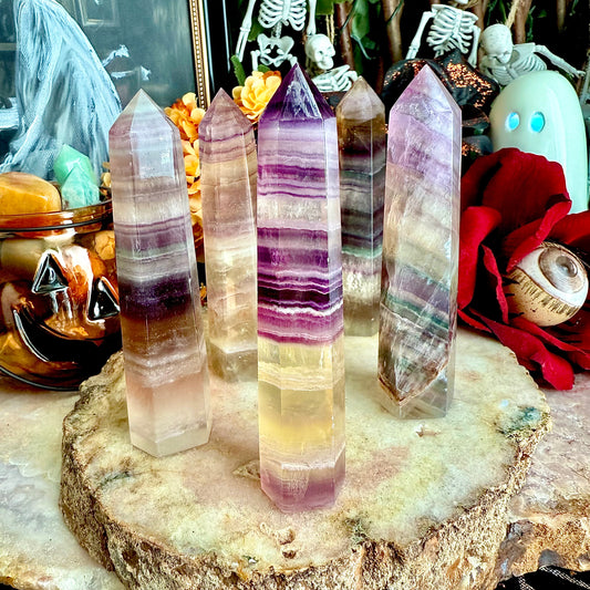 Rainbow Fluorite Tower, Detoxing & Negativity Crystal